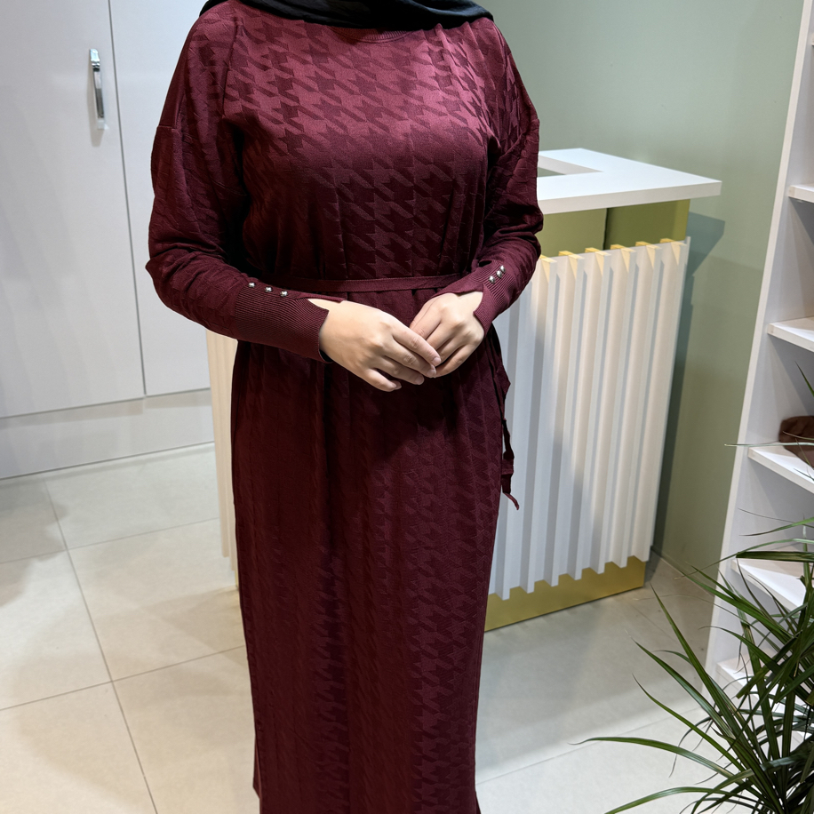 Kaz ayağı desenli Merserize Elbise