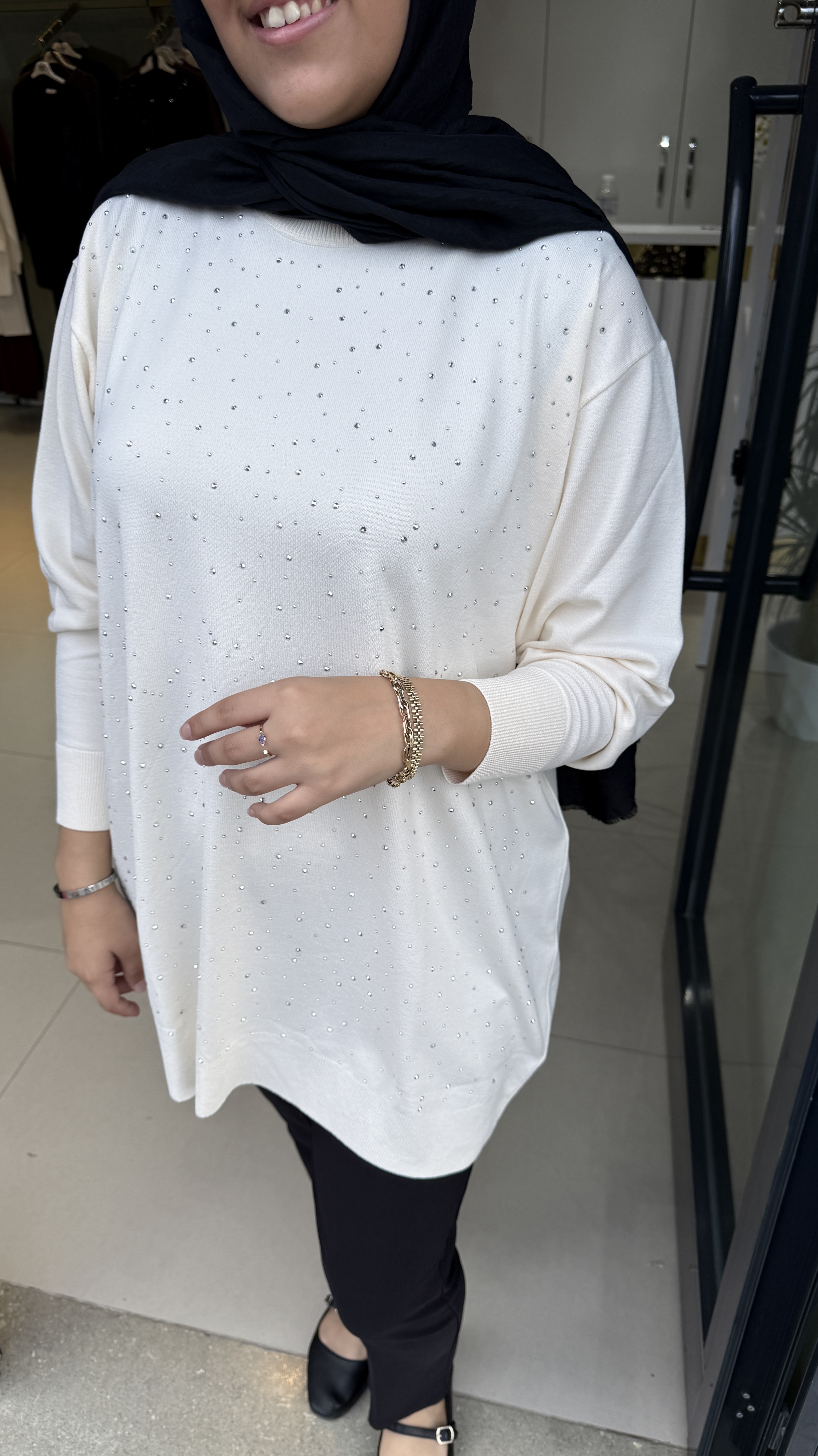 Batum taşlı merserize tunik 