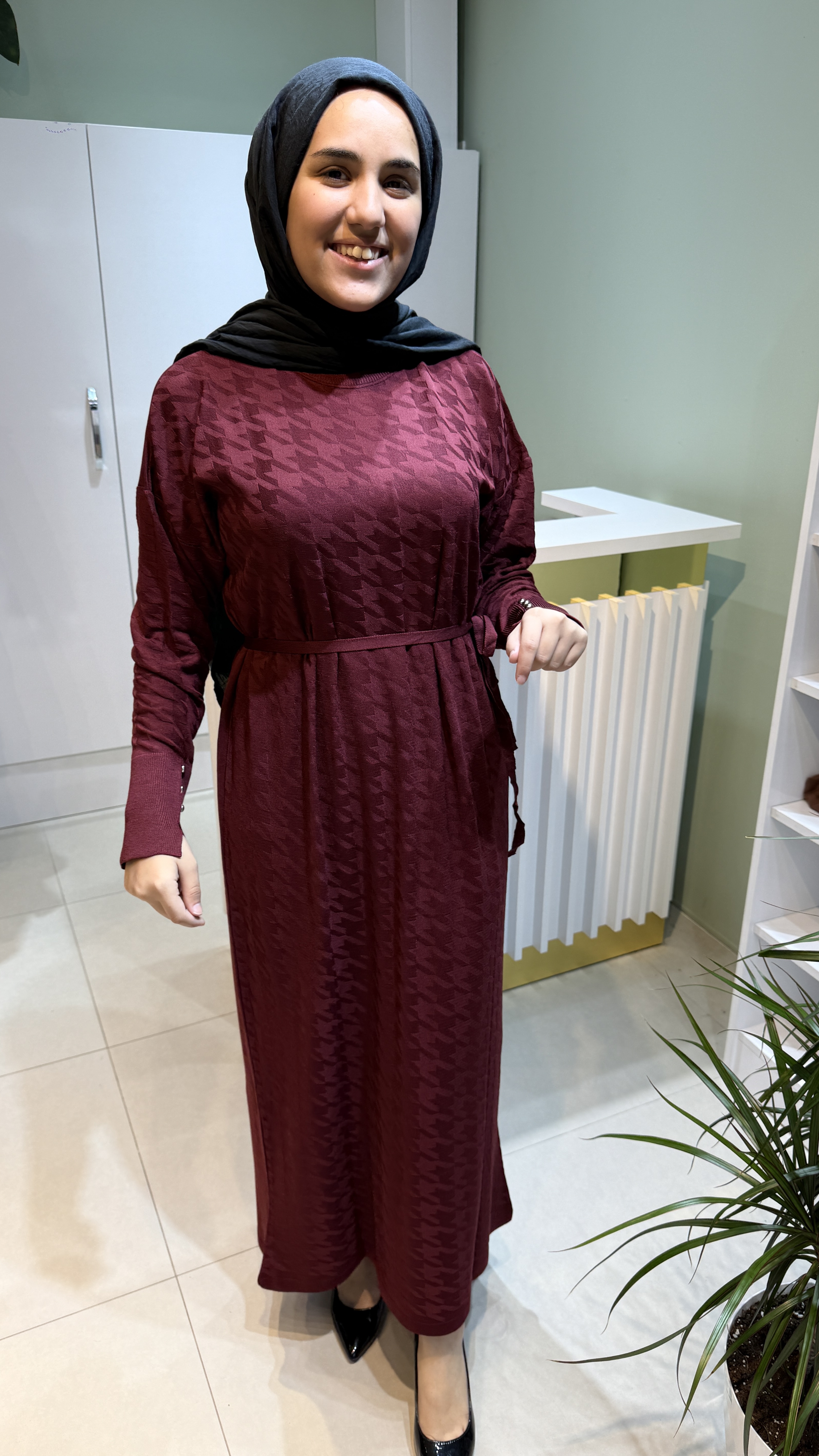 Kazayağı desenli Merserize elbise 